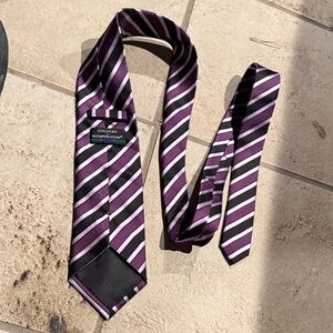 Alexander Julian Tie with Purple, Black, and White Silk Stripes